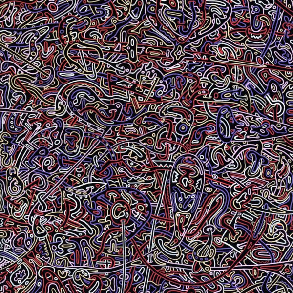 Basking an abstract painting using 5 colours on a black background